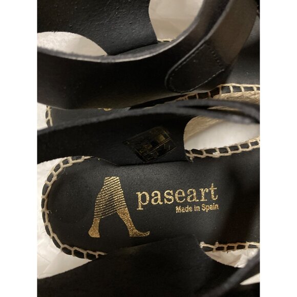 Paseart Espadrille Wedge Sandals Black Leather  Women's Size 6.5 US 37 EUR New - Picture 7 of 7